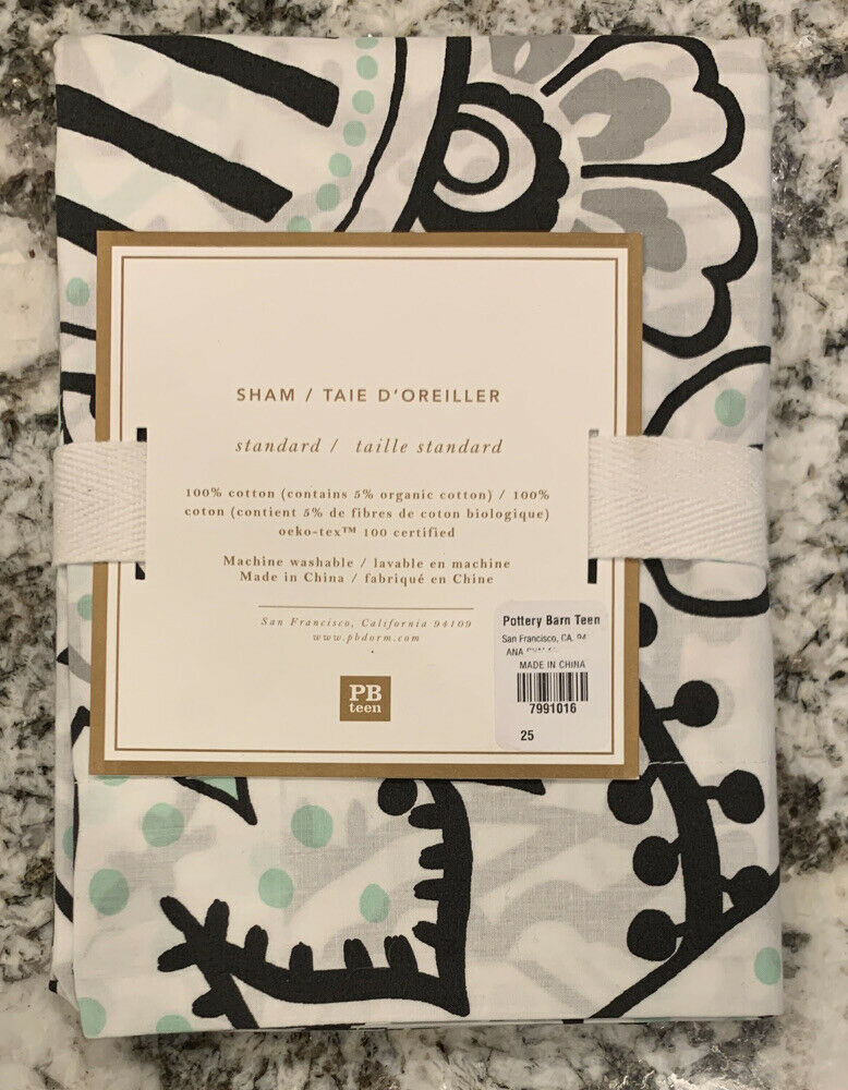 NEW Pottery Barn Teen Ana Paisley STANDARD Sham LIGHT POOL GRAY - Fresh Stock Dated December 2025