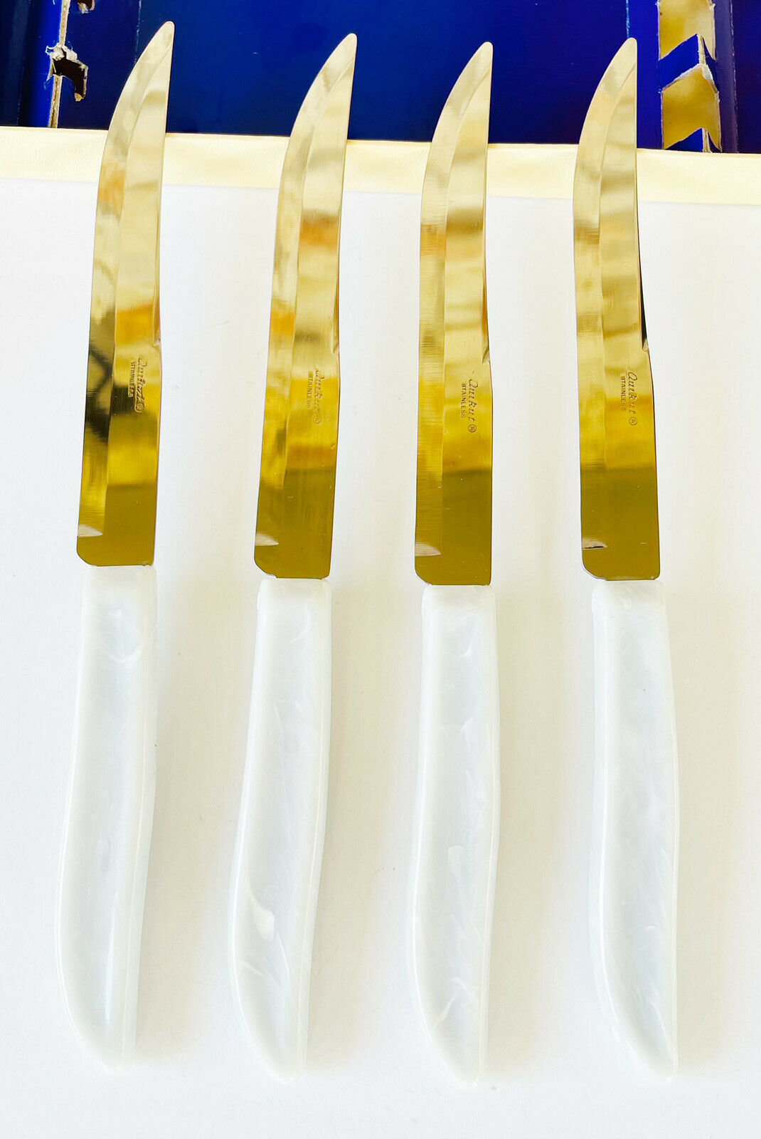 Vintage Quikut Hollow Ground Steak Knife Set of 4 Stainless Steel Tenite Handles - Fresh Stock Dated January 2026