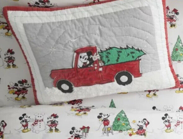 NWT Pottery Barn Kids Disney Mickey Mouse Holiday standard quilted sham truck - Fresh Stock Dated February 2026