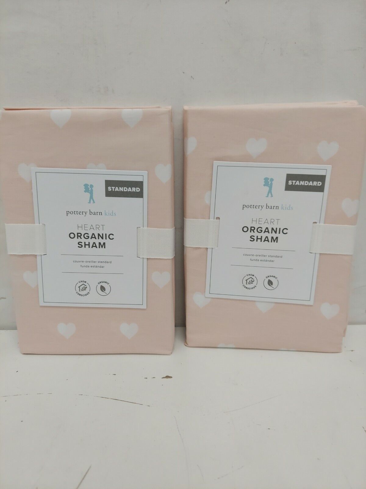 Pottery Barn Kids - Organic Heart Sham Blush/ White Standard 20x26 (2Pk.) -New - Fresh Stock Dated February 2026