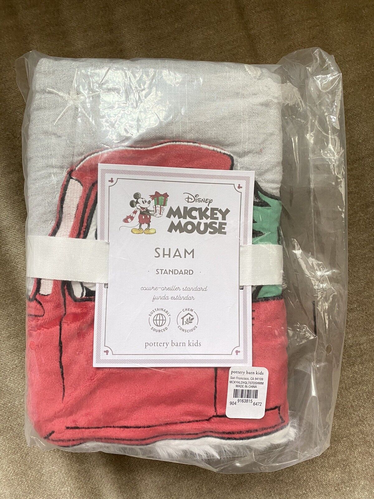 NWT Pottery Barn Kids Disney Mickey Mouse Holiday standard quilted sham truck - Fresh Stock Dated February 2026