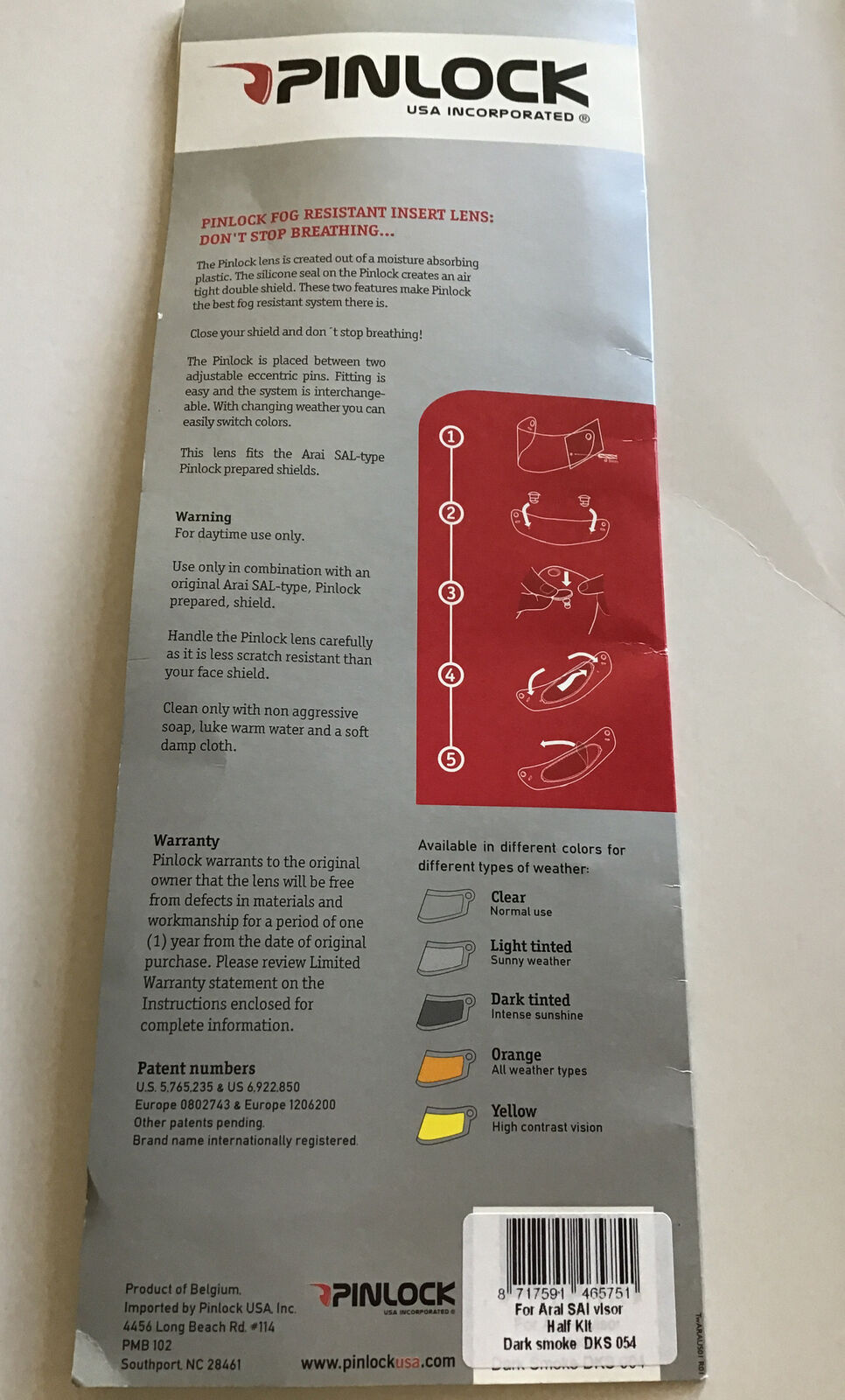 ARAI HELMETS PINLOCK ANTI-FOG LENS FITS SAI HELMET VISOR HALF KIT DARK SMOKE - Fresh Stock Dated February 2026