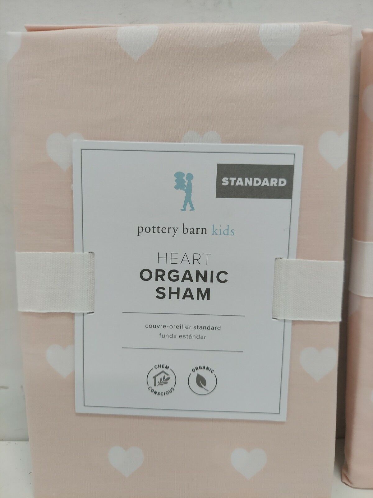 Pottery Barn Kids - Organic Heart Sham Blush/ White Standard 20x26 (2Pk.) -New - Fresh Stock Dated February 2026