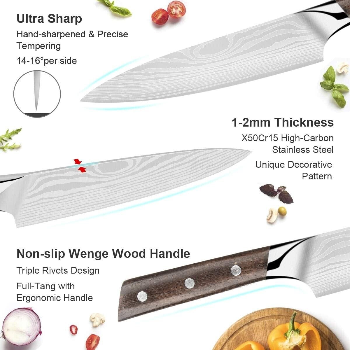 Knife Set, 21-Piece Kitchen Knife Set with Block Wooden German Stainless Steel - Fresh Stock Dated February 2026