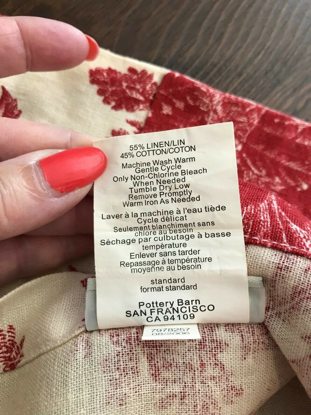 POTTERY BARN  PILLOW SHAM ~ MATINE RED TOILE ~ COTTON / LINEN BLEND - Fresh Stock Dated December 2025