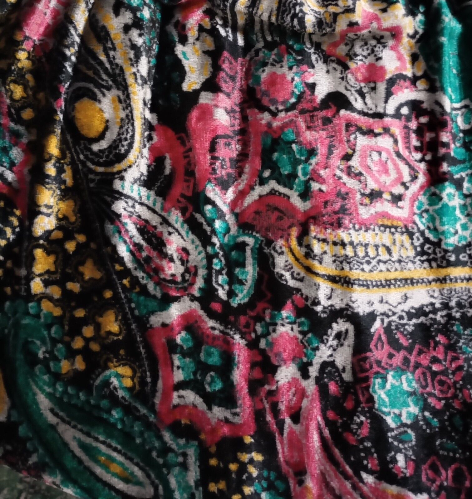 Vintage Simonia Black Multicolor Paisley Floral Rich Velvet Midi Skirt Size M - Fresh Stock Dated March 2026