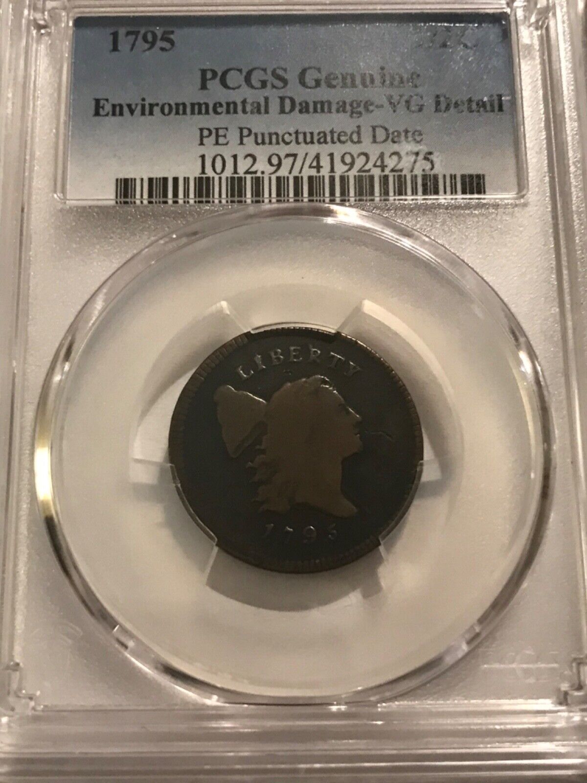 1795 Liberty cap half cent. With pole, punctuated date. Plain edge, PCGS VG det - Fresh Stock Dated February 2026