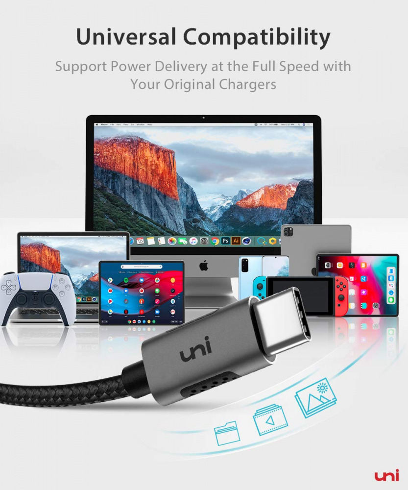 USB C to C Cable 100W 10ft uni Long Type C 5A Fast Charging - Fresh Stock Dated February 2026