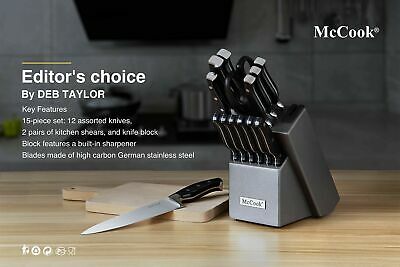 McCook MC25A Knife Sets,15 Pieces German Stainless Steel Kitchen Knife Block ... - Fresh Stock Dated December 2025