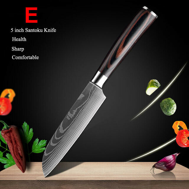 Damascus Pattern Chef's Knife Set Japanese Kitchen Knives Cleaver Slicing Tool - Fresh Stock Dated December 2025
