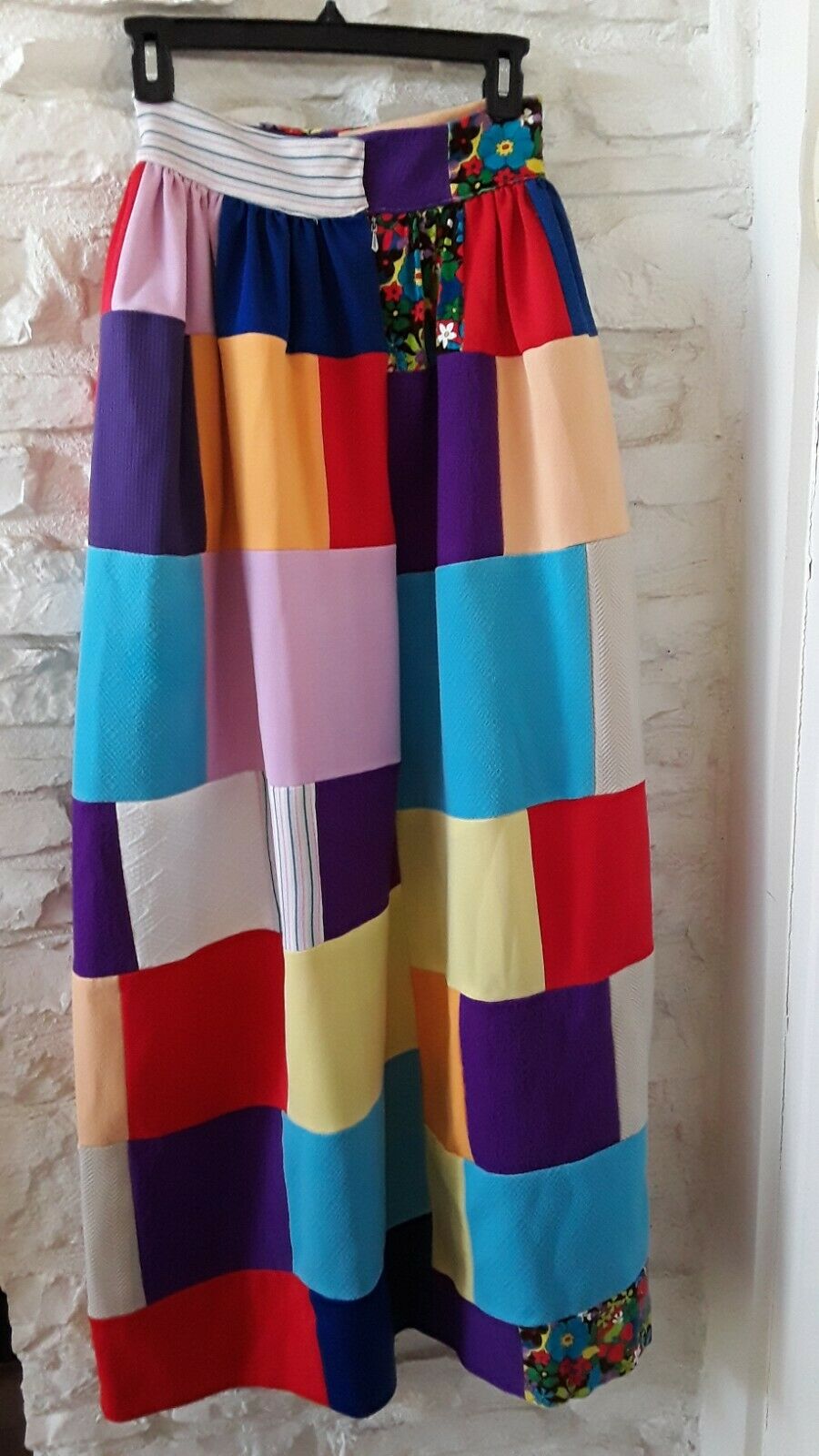 Vintage 70s Floral Patchwork Boho Maxi Skirt Rainbow Quilt VTG 1970s Polyester - Fresh Stock Dated February 2026