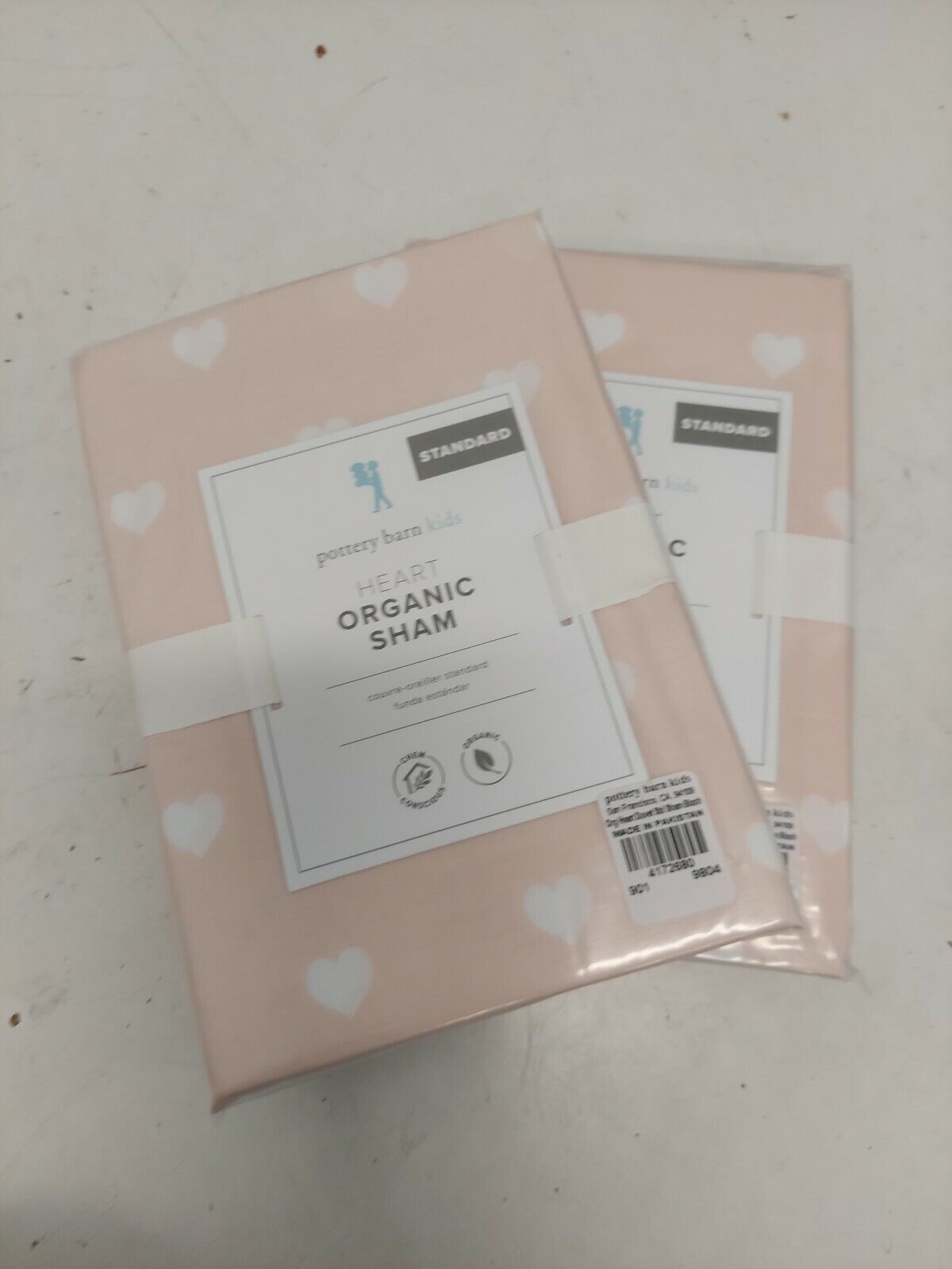 Pottery Barn Kids - Organic Heart Sham Blush/ White Standard 20x26 (2Pk.) -New - Fresh Stock Dated February 2026