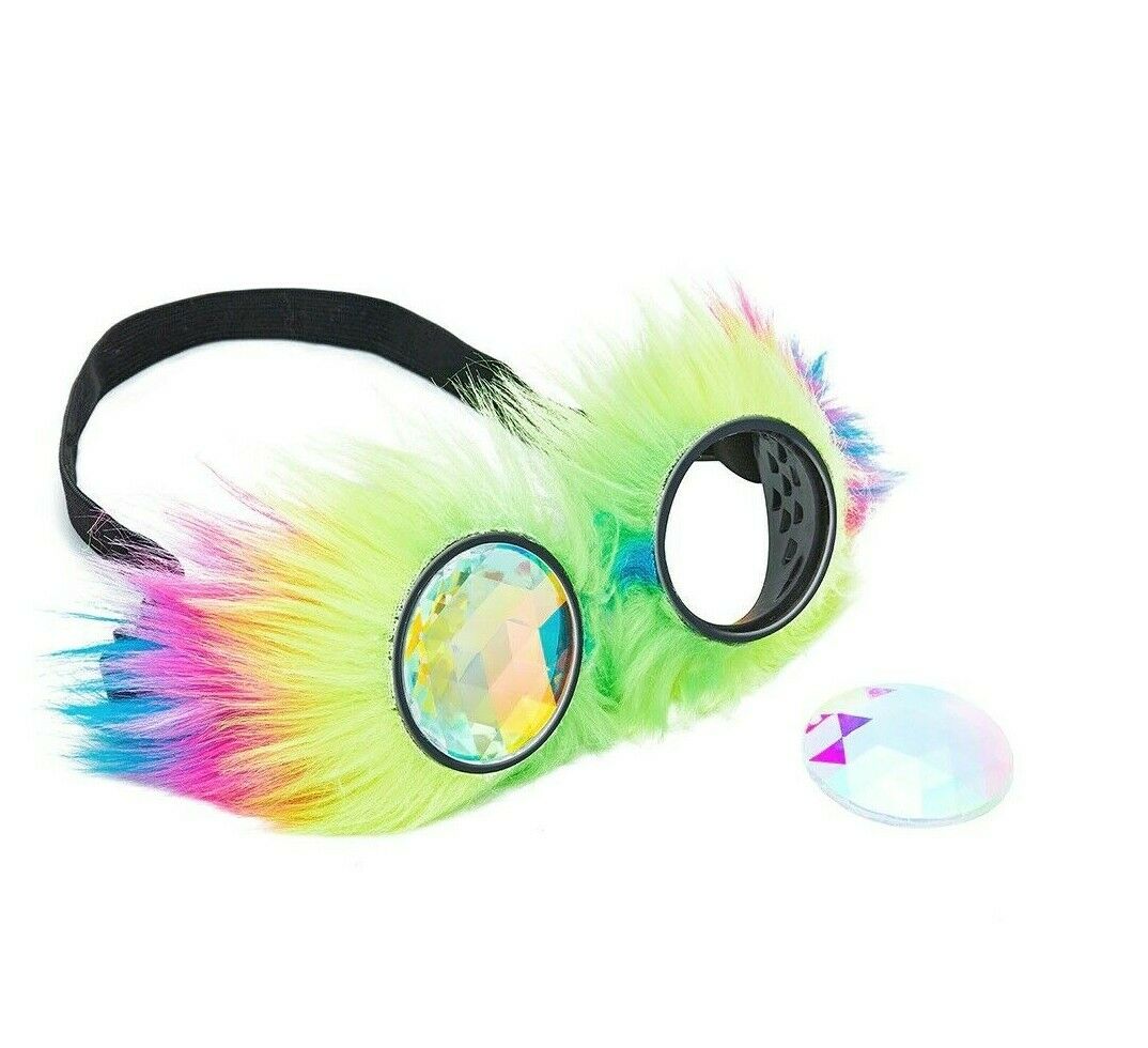 Kaleidoscope Lens Rave Festival Party EDM Glasses Cosplay Vintage Hairy Goggles - Fresh Stock Dated February 2026