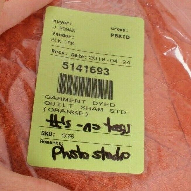 Pottery Barn Kids Garment Dyed standard pillow sham, orange *sample* - Fresh Stock Dated February 2026