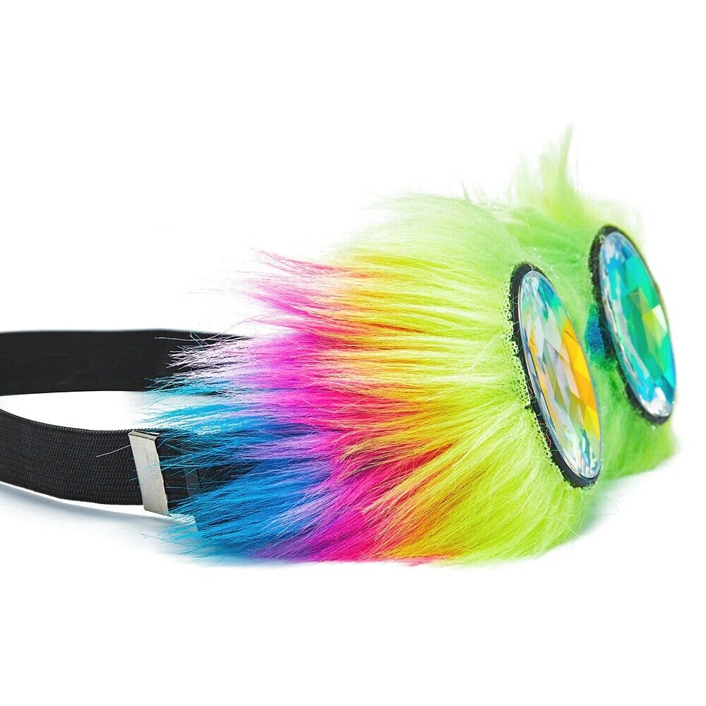 Kaleidoscope Lens Rave Festival Party EDM Glasses Cosplay Vintage Hairy Goggles - Fresh Stock Dated February 2026