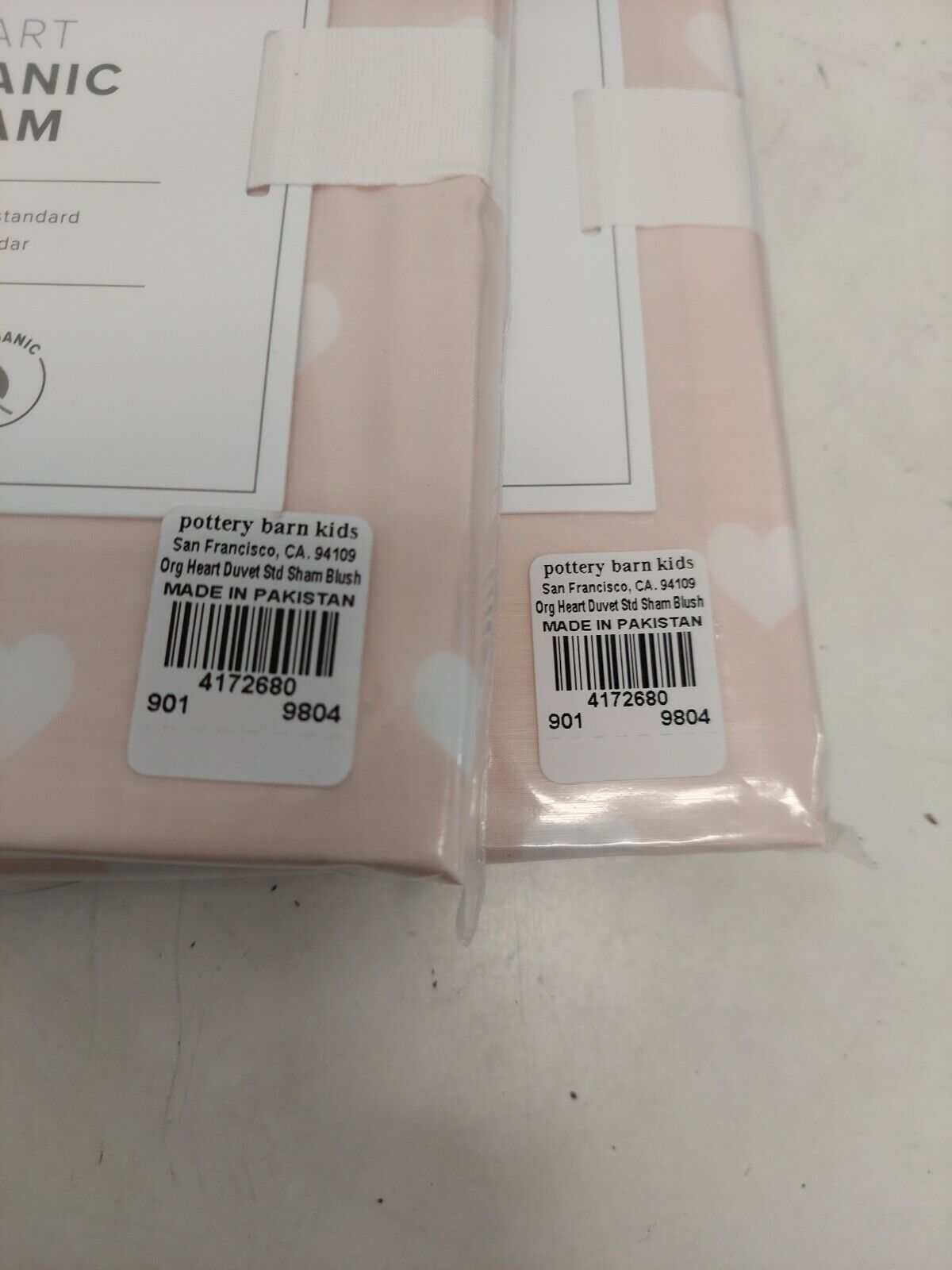 Pottery Barn Kids - Organic Heart Sham Blush/ White Standard 20x26 (2Pk.) -New - Fresh Stock Dated February 2026