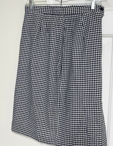 Vintage 90's Isaac Hazan Skirt Straight Pencil Black Houndstooth Wool 10 Medium - Fresh Stock Dated March 2026