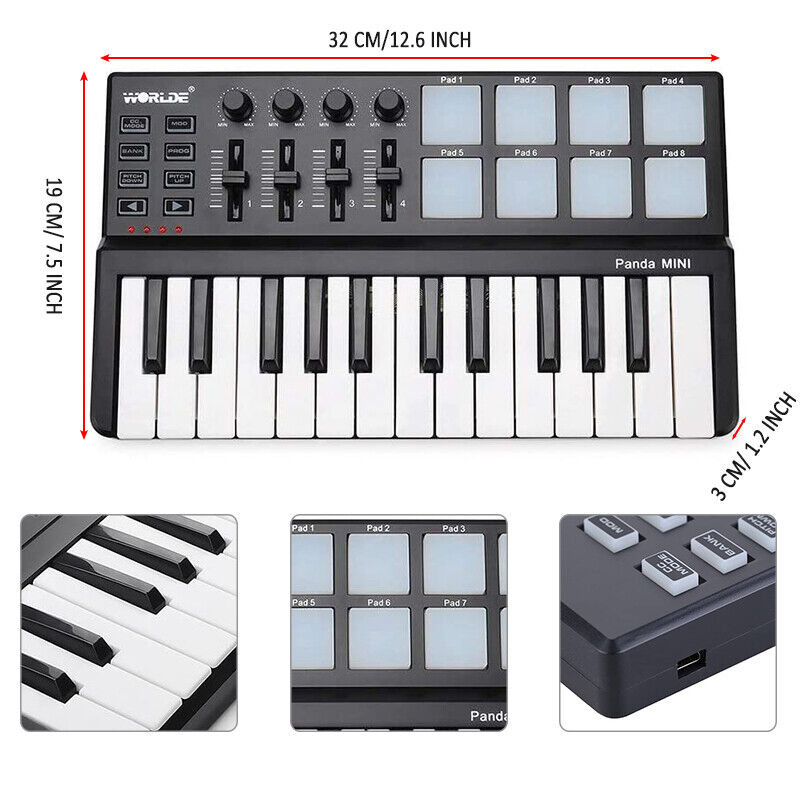 Worlde 25 Keys Pad USB Cable PC Digital Midi Keyboard Controller Pro Audio Mixer - Fresh Stock Dated February 2026
