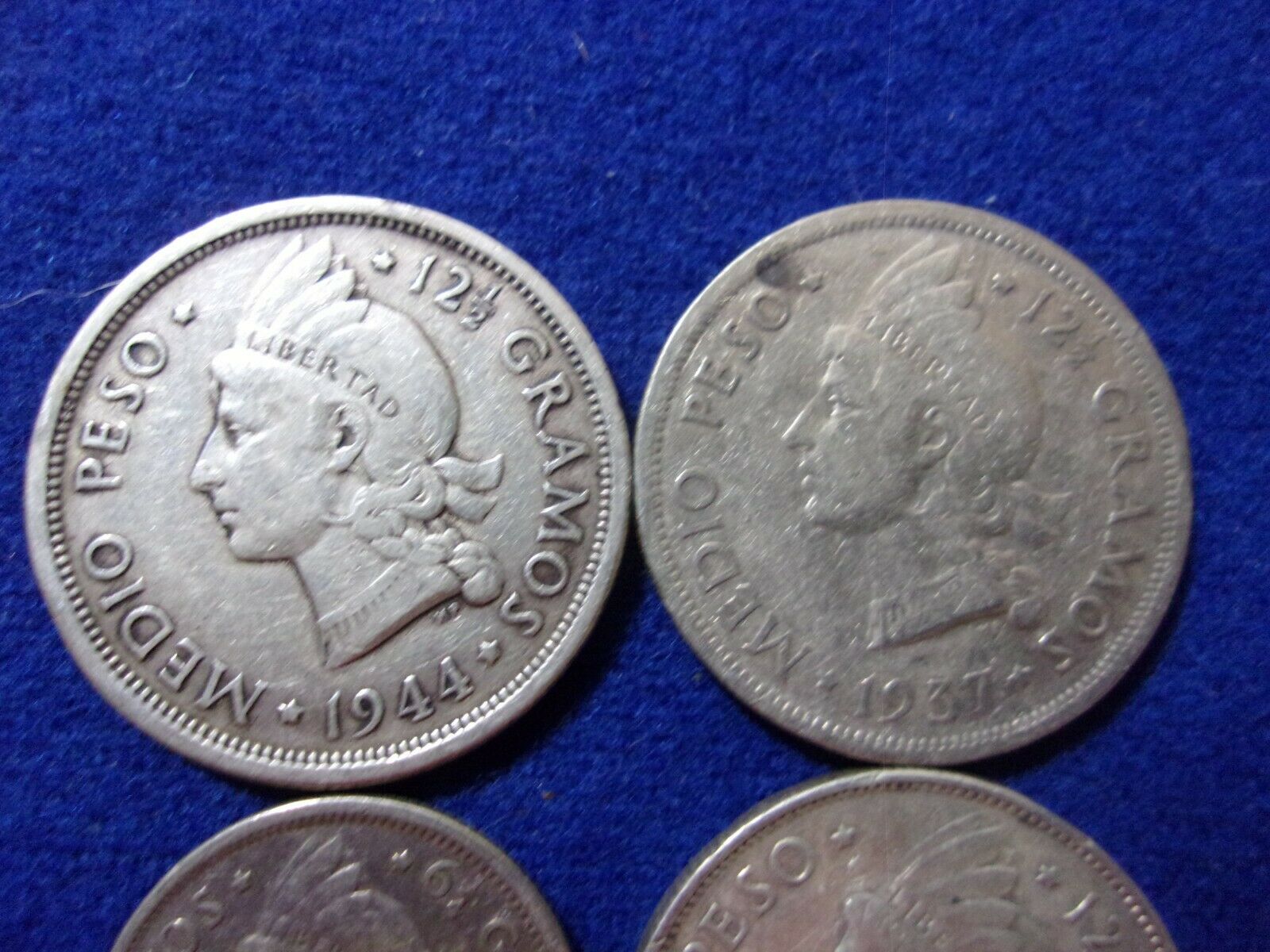 1937, 1944 and 1961 Dominican Rep 12.5 g silver 1/2 pesos. 1944 25 c. Lot of 4. - Fresh Stock Dated February 2026