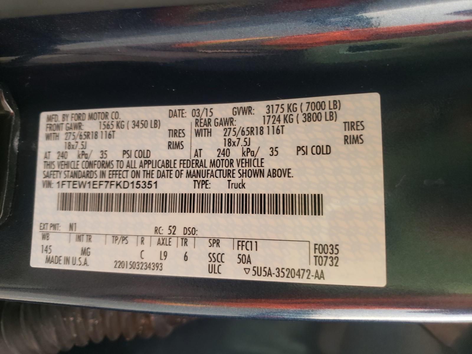 2015 2016 2017 FORD F150 Front (Drive Shaft) 5.0L ID FL 34-4A376-BB OEM - Fresh Stock Dated February 2026