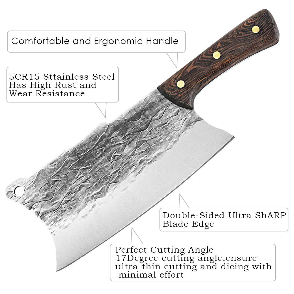 Handmade Forged Kitchen Knife Butcher Meat Cleaver Chef Knife High Carbon Steel - Fresh Stock Dated December 2025