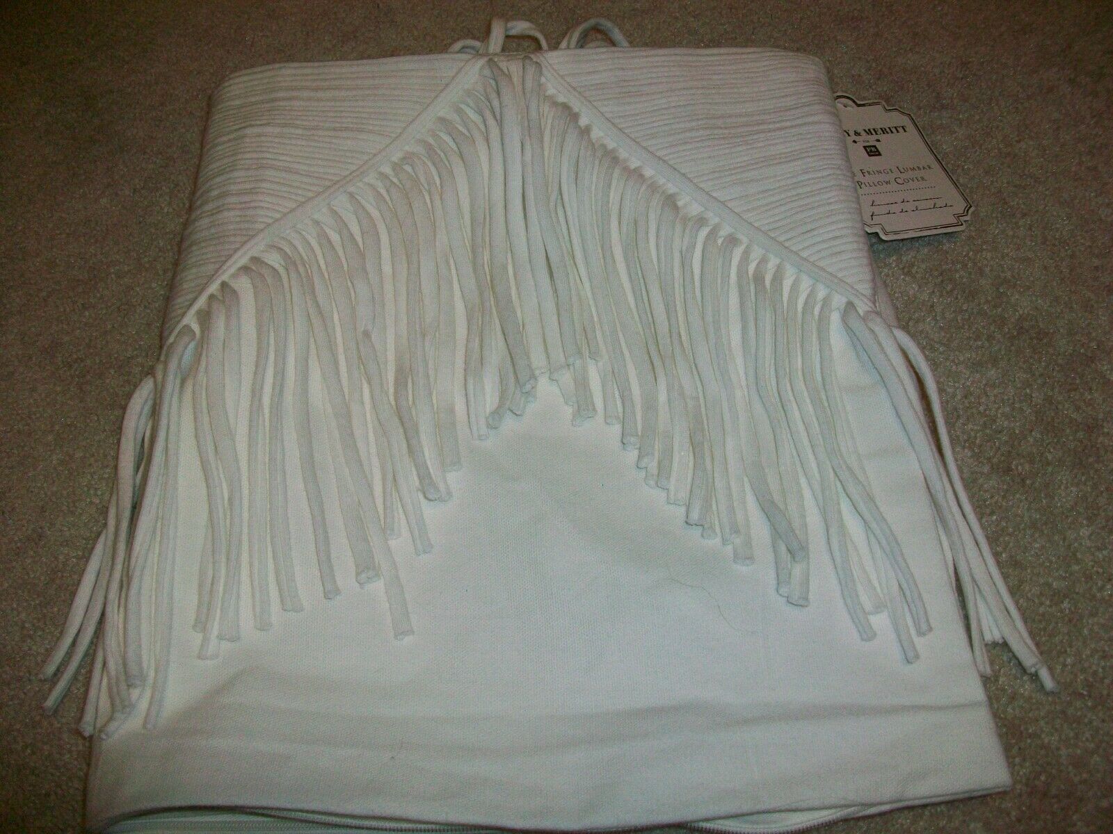 ONE POTTERY BARN EMILY & MERITT FRINGE LUMBAR PILLOW COVER 12 X 24 NEW W TAG - Fresh Stock Dated December 2025