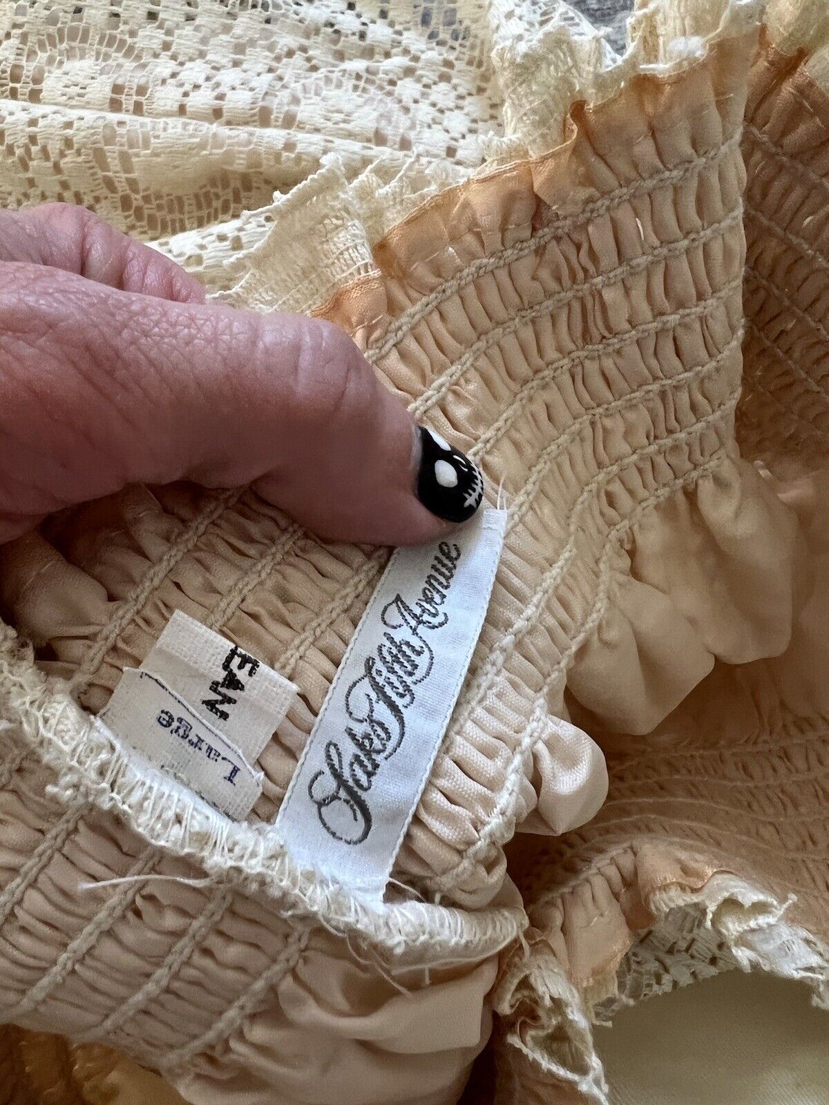 SAKS FIFTH AVENUE Women's Vintage Ivory Eyelet Boho Layered Maxi Skirt Sz L - Fresh Stock Dated March 2026