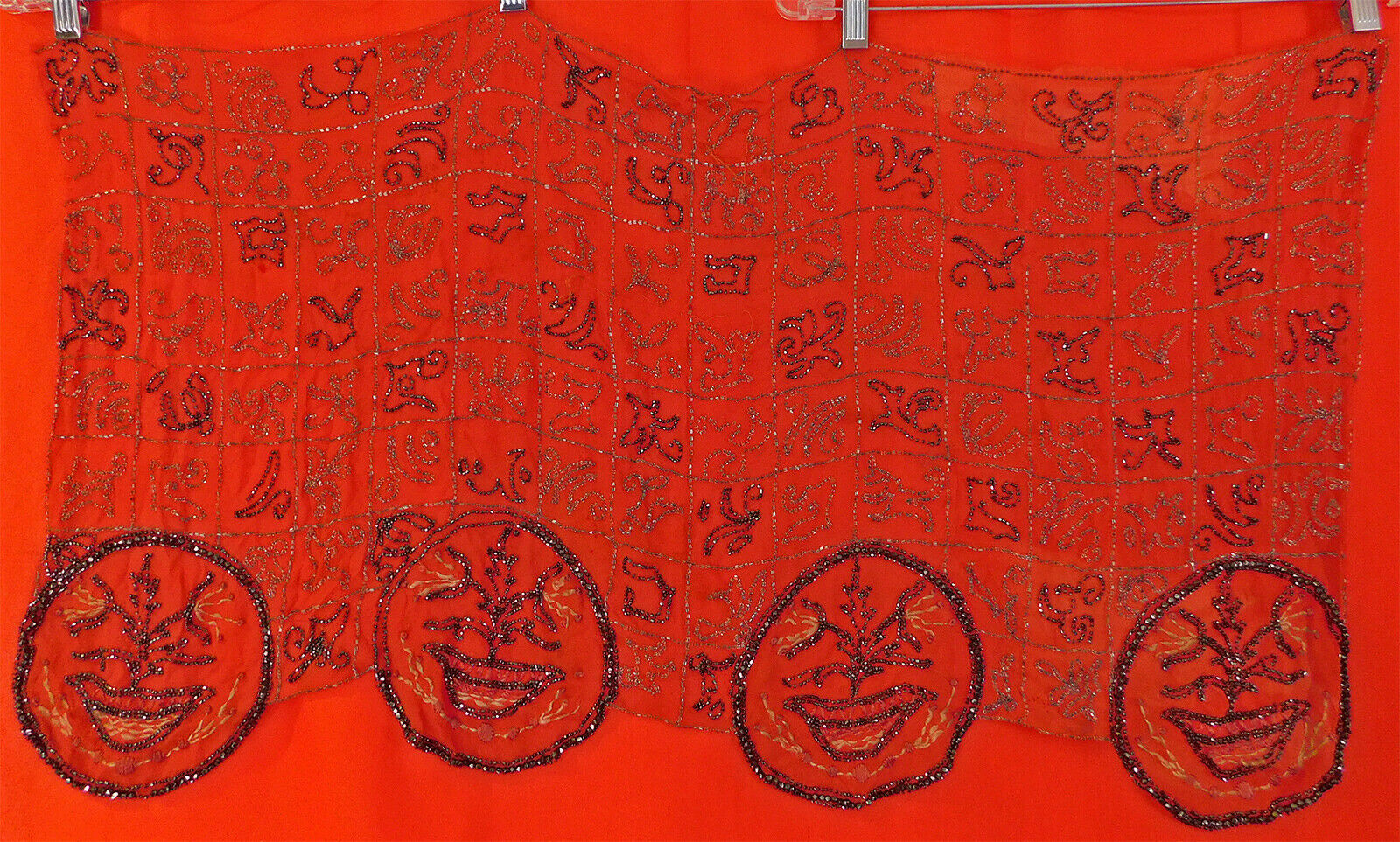 Vintage Art Deco Red Silk Black Beaded Embroidered Flapper Dress Skirt Fabric - Fresh Stock Dated March 2026