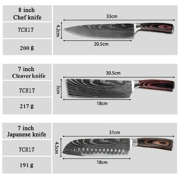 10 Pcs Kitchen Knife Set Stainless Steel Chef's Knives With Block And Sharpener - Fresh Stock Dated December 2025