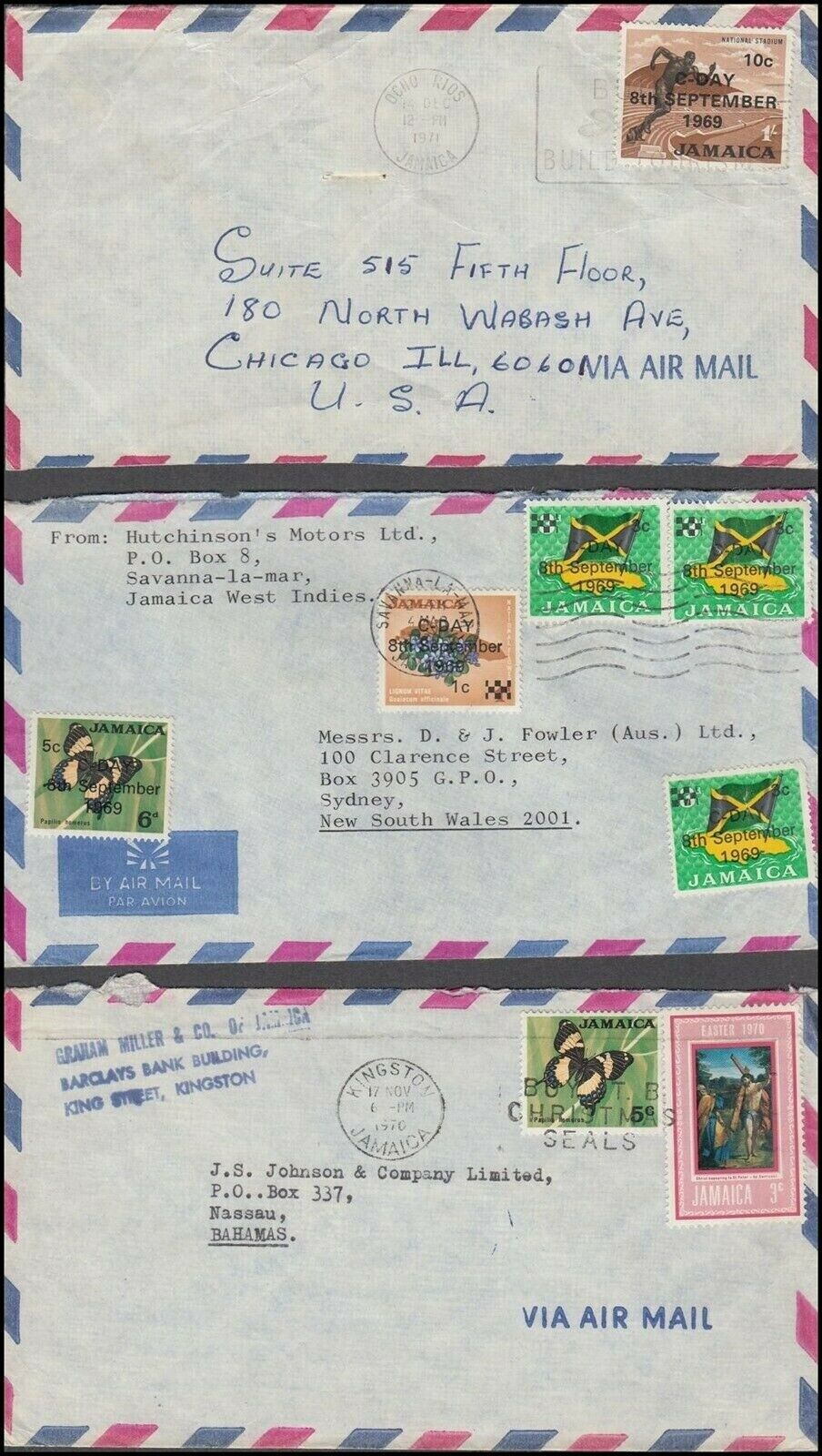JAMAICA 1970’s COMMERCIAL AIRMAIL COVERS (x6) (ID:621/D58651) - Fresh Stock Dated February 2026