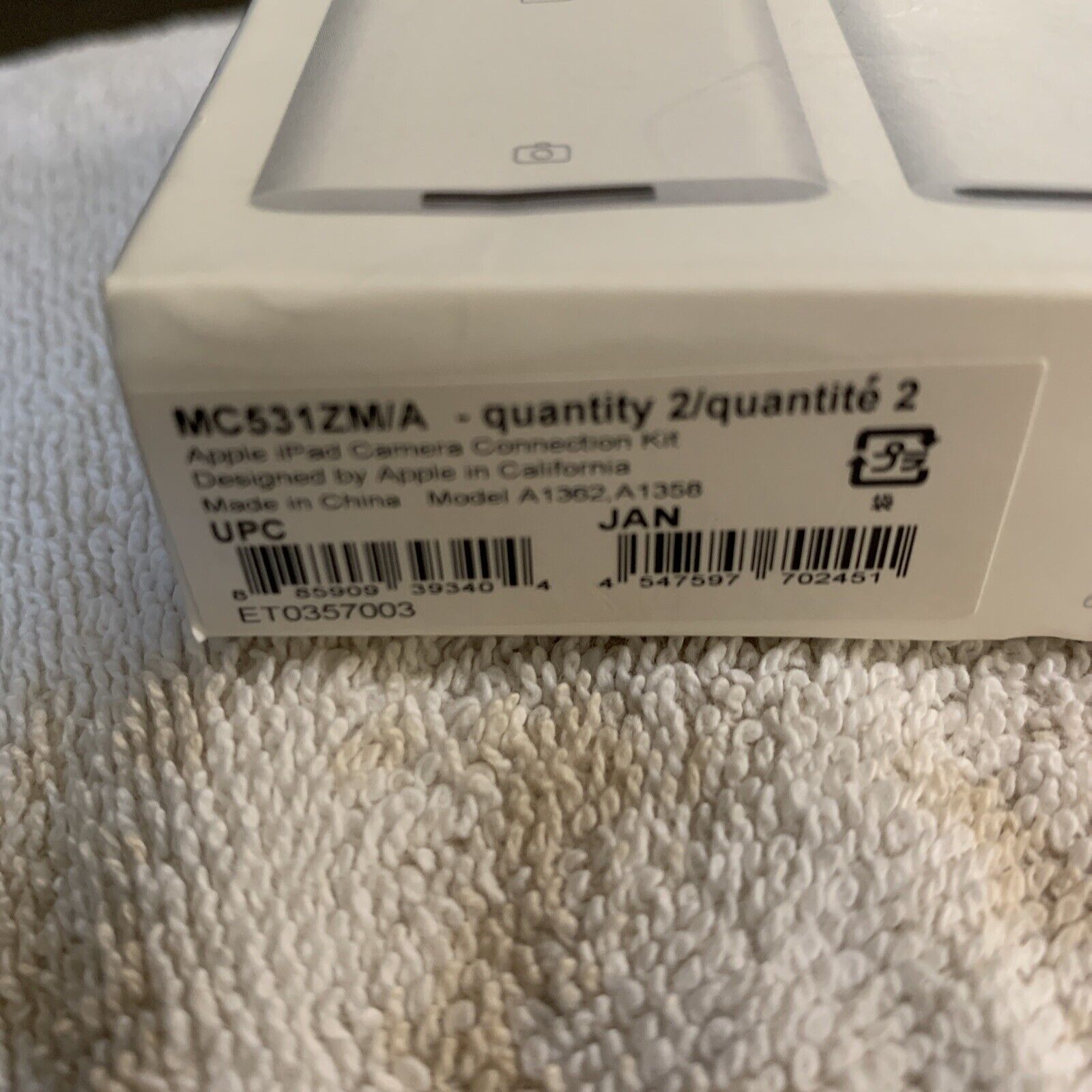Genuine Apple iPad Camera Connection Kit Open Box Sealed MC531ZM/A A1358 A1362 - Fresh Stock Dated February 2026