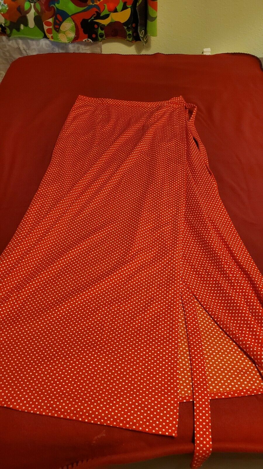 Vintage 70's Poly Polka Dot Red Maxi Wrap Skirt Festival seventies - Fresh Stock Dated February 2026