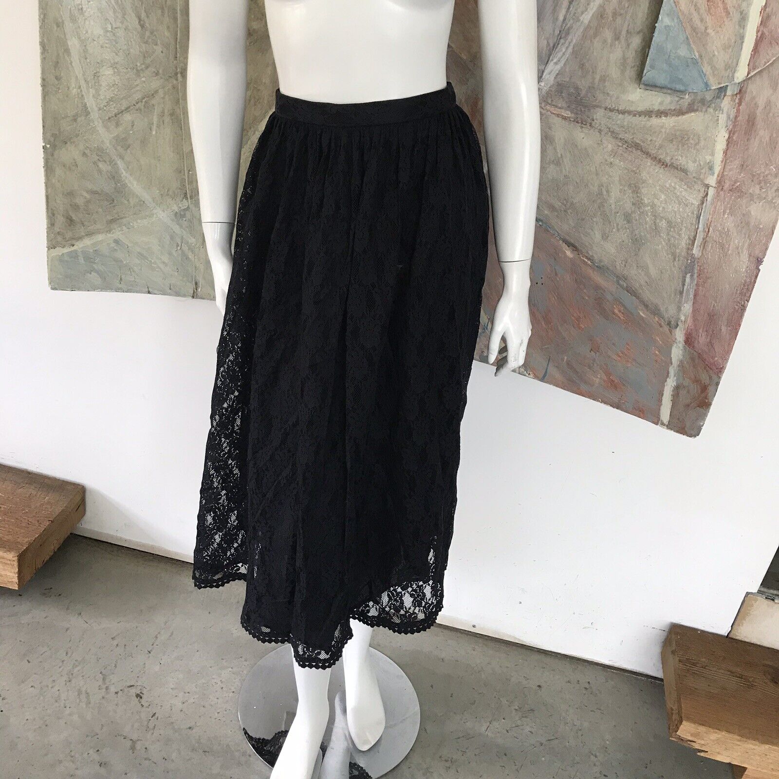 Vintage Creation Jeanne Toussaint Navy Blue Lace Pleated Midi Skirt Size 40 - Fresh Stock Dated March 2026