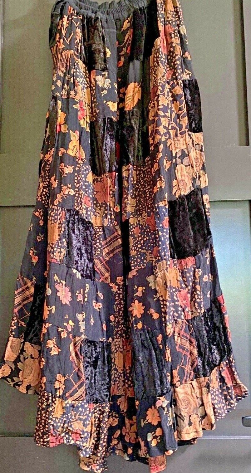 CHIC HIPPIE 80'S BOHO DRAWSTRING PATCHWORK MAXI SKIRT ONE SIZE - Fresh Stock Dated March 2026