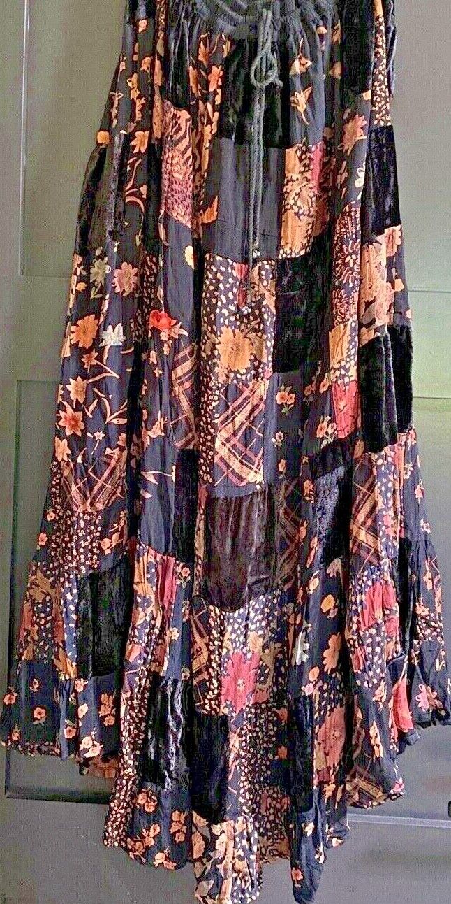 CHIC HIPPIE 80'S BOHO DRAWSTRING PATCHWORK MAXI SKIRT ONE SIZE - Fresh Stock Dated March 2026