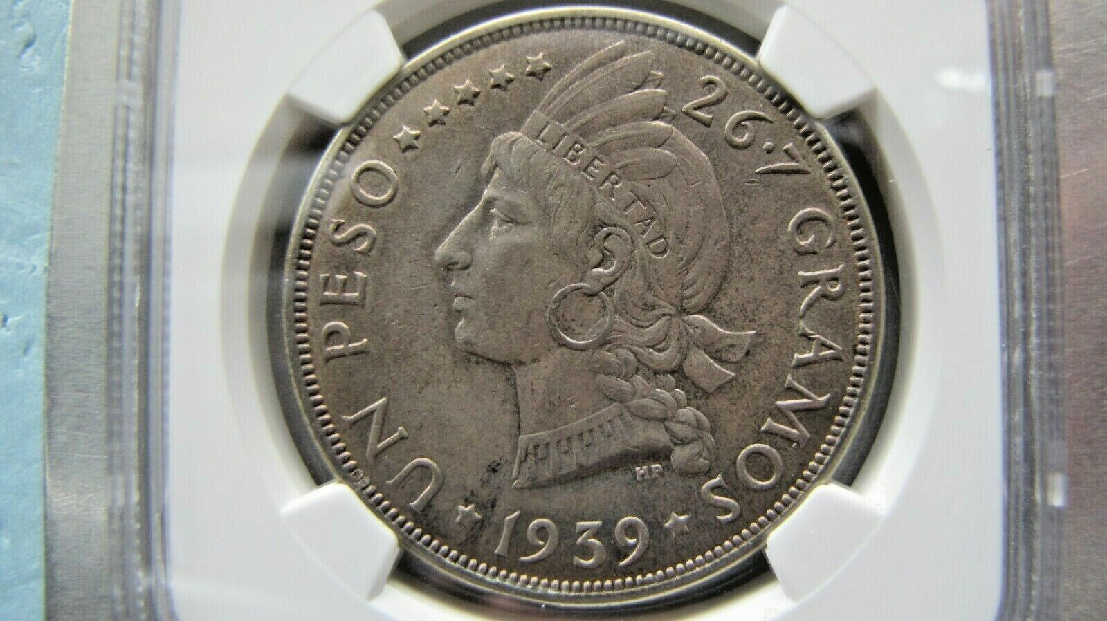 Dominican Republic Peso 1939 NGC AU 55.  Rare grade for year. - Fresh Stock Dated February 2026