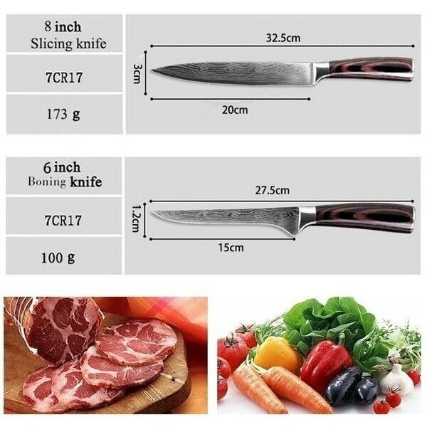 10 Pcs Kitchen Knife Set Stainless Steel Chef's Knives With Block And Sharpener - Fresh Stock Dated December 2025