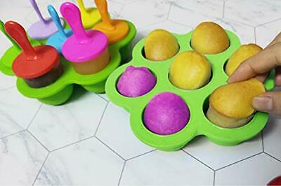 Mini Silicone Popsicle Mold, 7-cavity DIY Ice Pop Mold with Colorful Green - Fresh Stock Dated February 2026