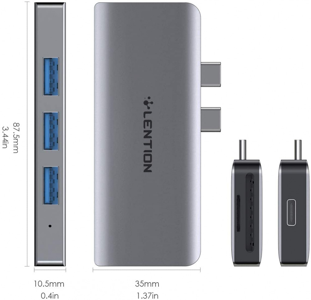 LENTION 6 in 1 USB C Hub with 1 C (100W PD+ 40Gbps Data), 3 Space Gray - Fresh Stock Dated December 2025