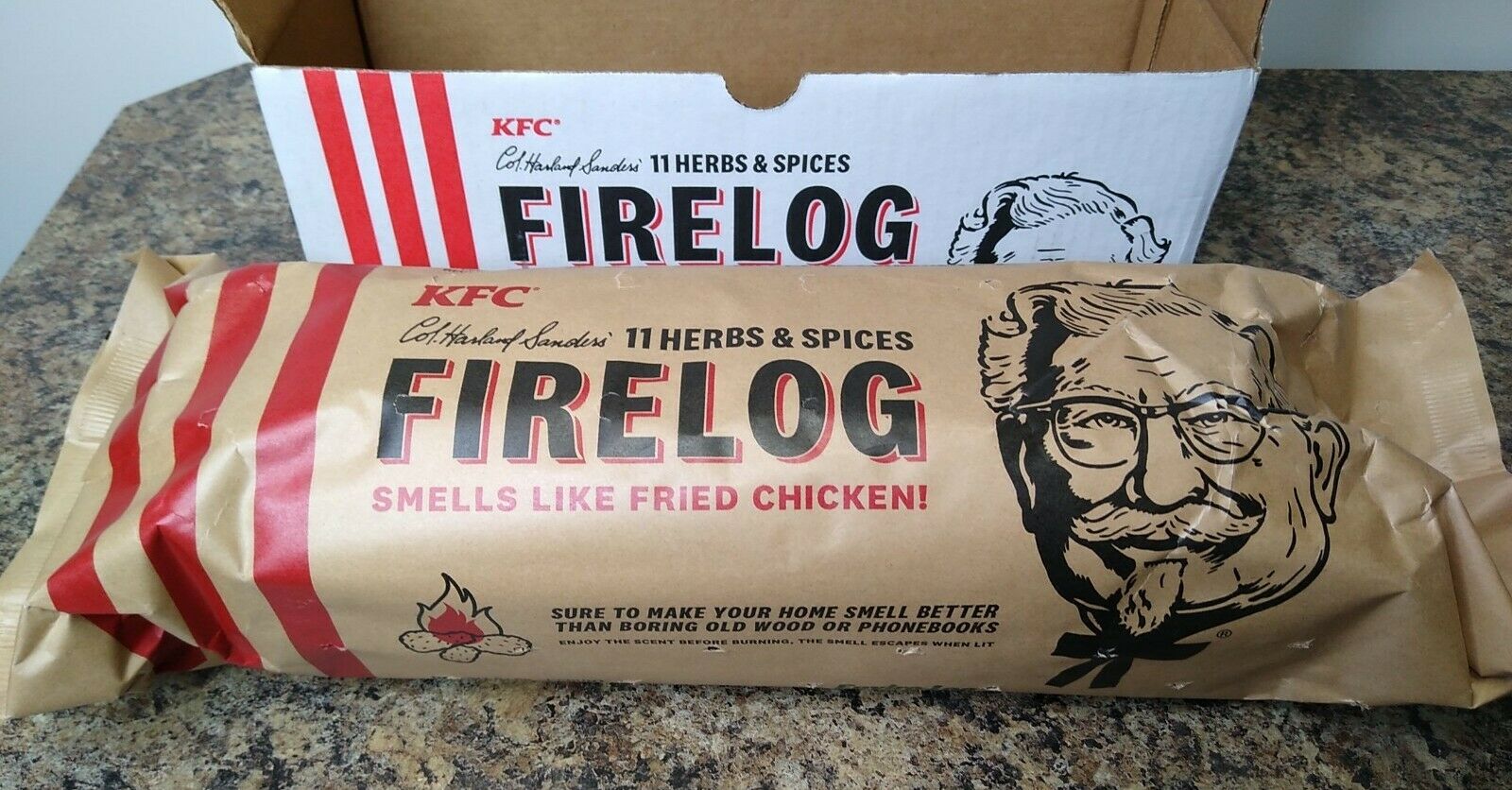 KFC Limited-Edition Fried Chicken-Scented  Firelog, Enviro-Log Fireplace, NEW - Fresh Stock Dated December 2025