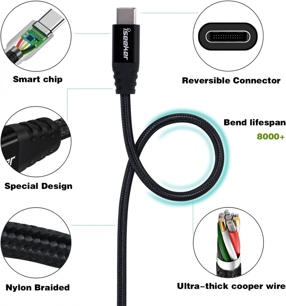 iSeekerKit Short USB 3.0 Type-C to Micro-B Data Cable 1ft Black&Silver - Fresh Stock Dated February 2026