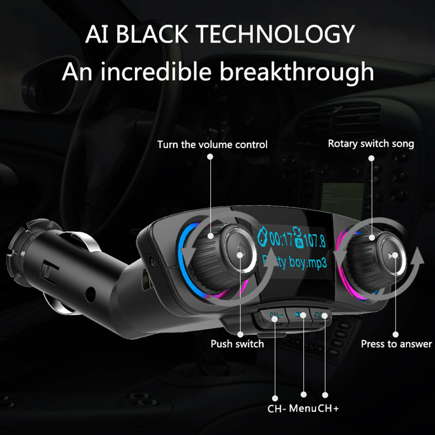 Bluetooth Car FM Transmitter MP3 Player Hands free Radio Adapter Kit USB Charger - Fresh Stock Dated December 2025