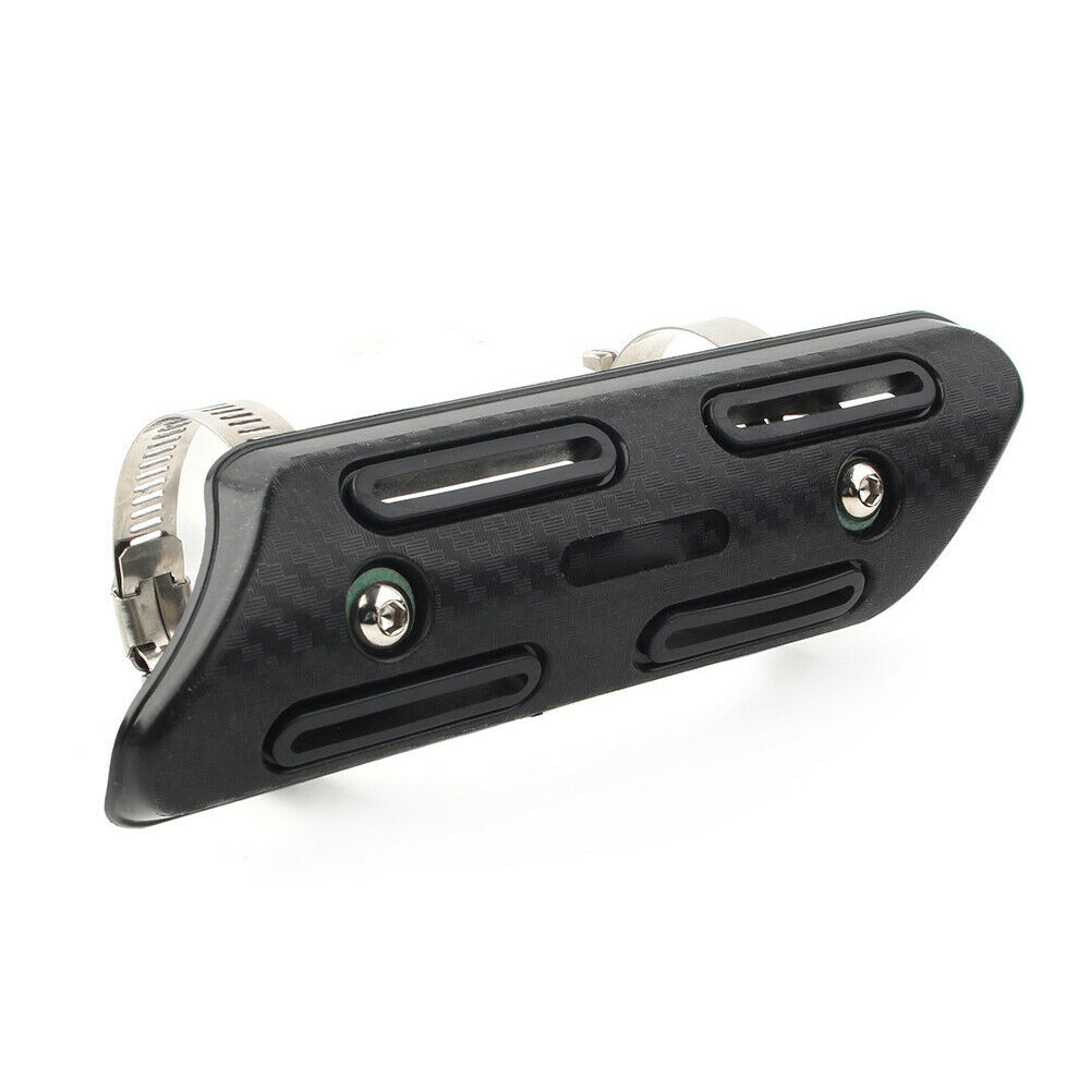 1x Black Universal Chrome Exhaust Muffler Pipe Heat Shield Cover Heel Guard Moto - Fresh Stock Dated February 2026