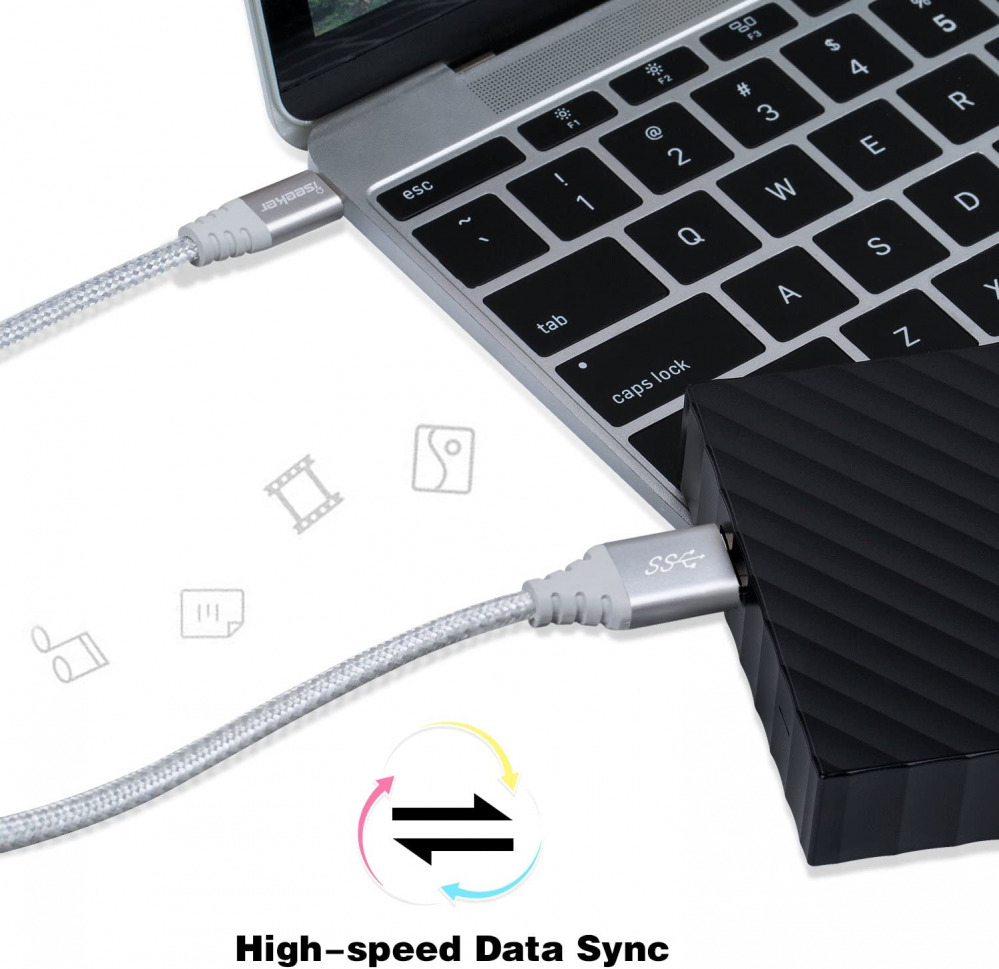 iSeekerKit Short USB 3.0 Type-C to Micro-B Data Cable 1ft Black&Silver - Fresh Stock Dated February 2026