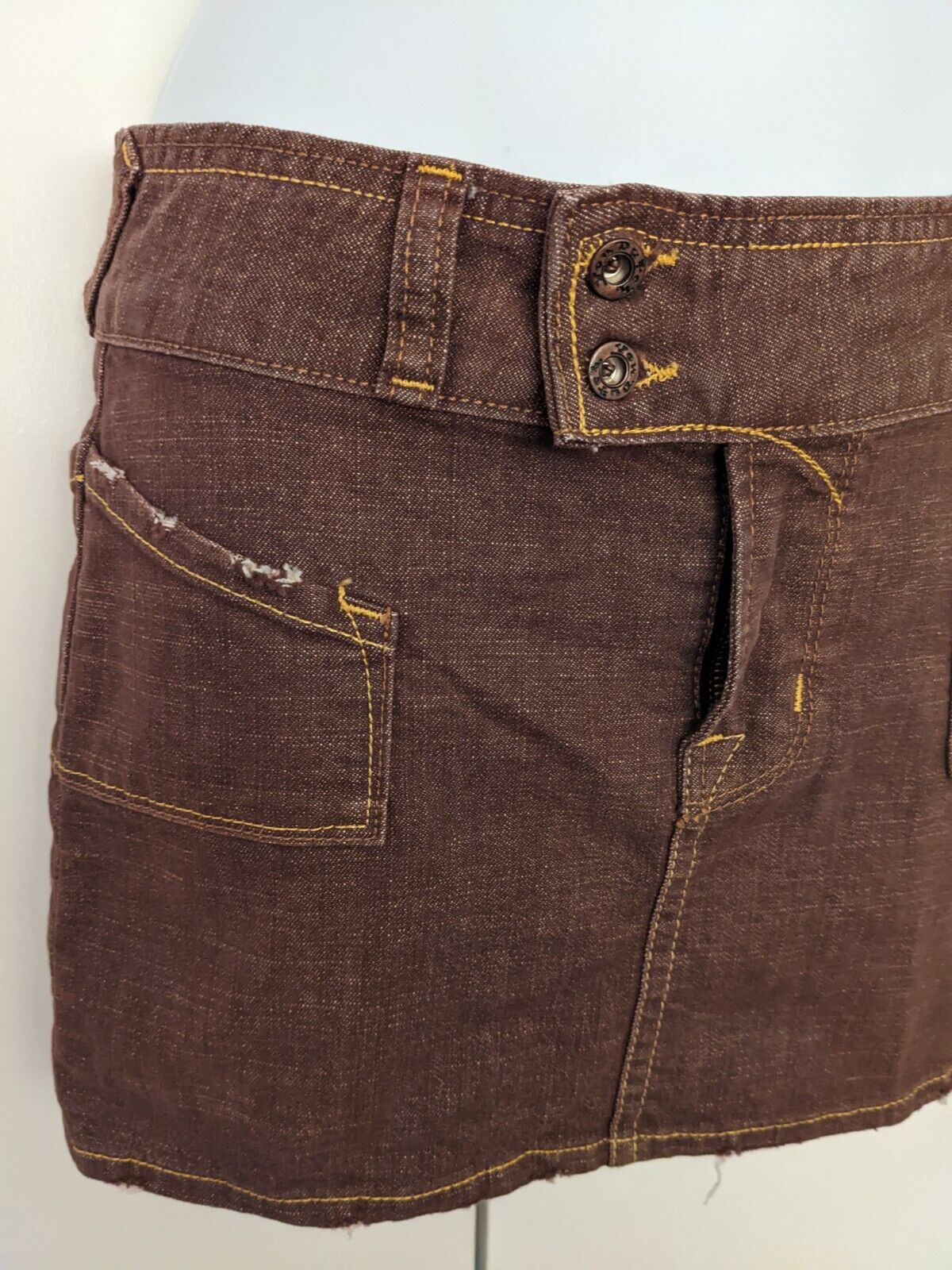 Vintage Y2K VON DUTCH DENIM MINI SKIRT low rise hip slung distressed jean XS - Fresh Stock Dated March 2026