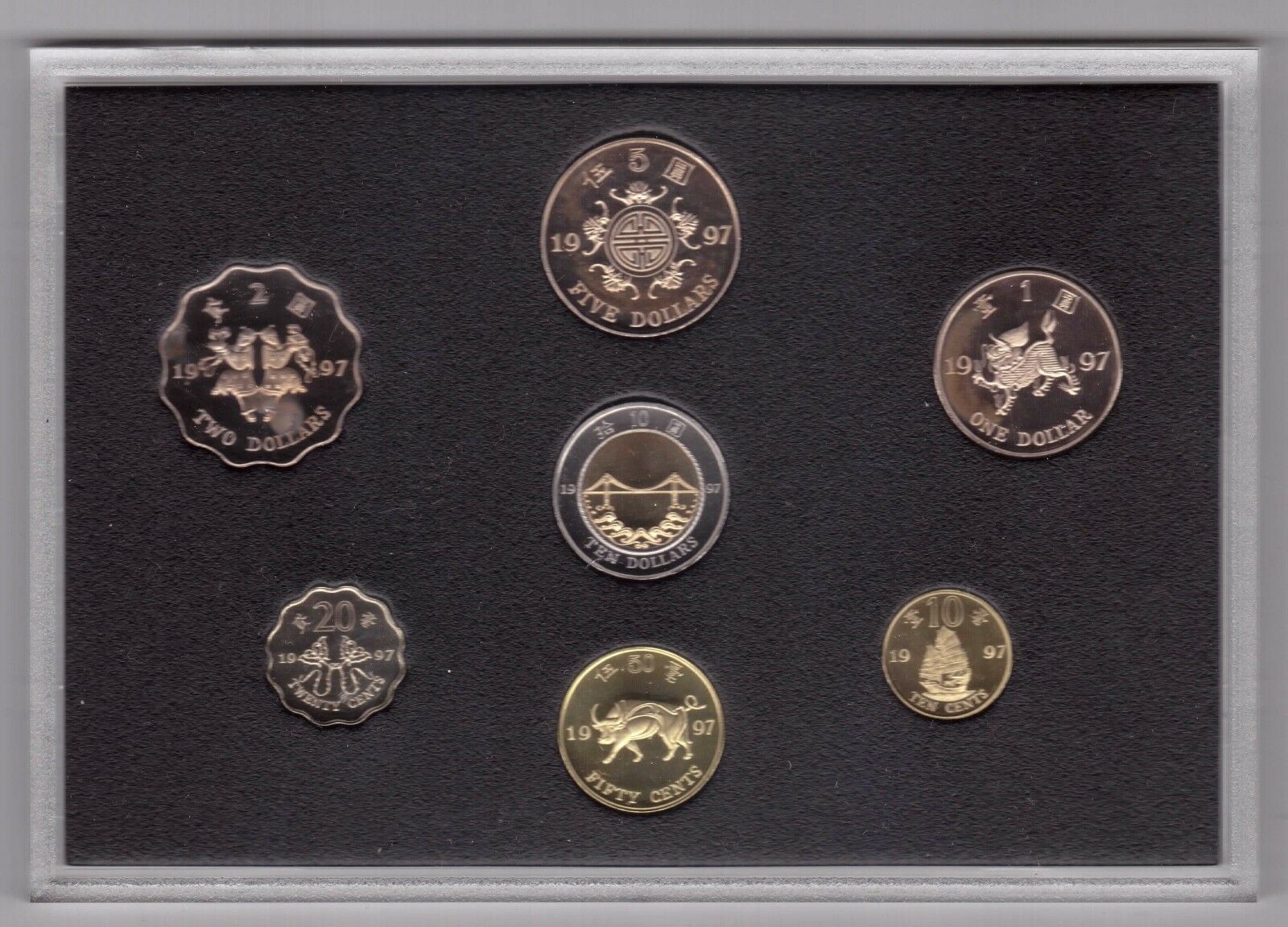 HONG KONG - PROOF 7 DIF COINS SET 0.10 - 10$ 1997 YEAR RETURN TO CHINA - Fresh Stock Dated February 2026