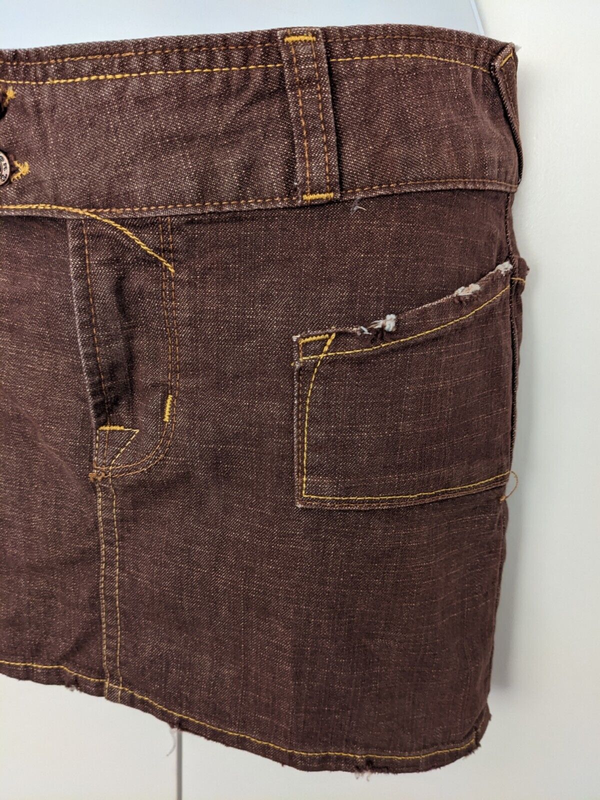 Vintage Y2K VON DUTCH DENIM MINI SKIRT low rise hip slung distressed jean XS - Fresh Stock Dated March 2026