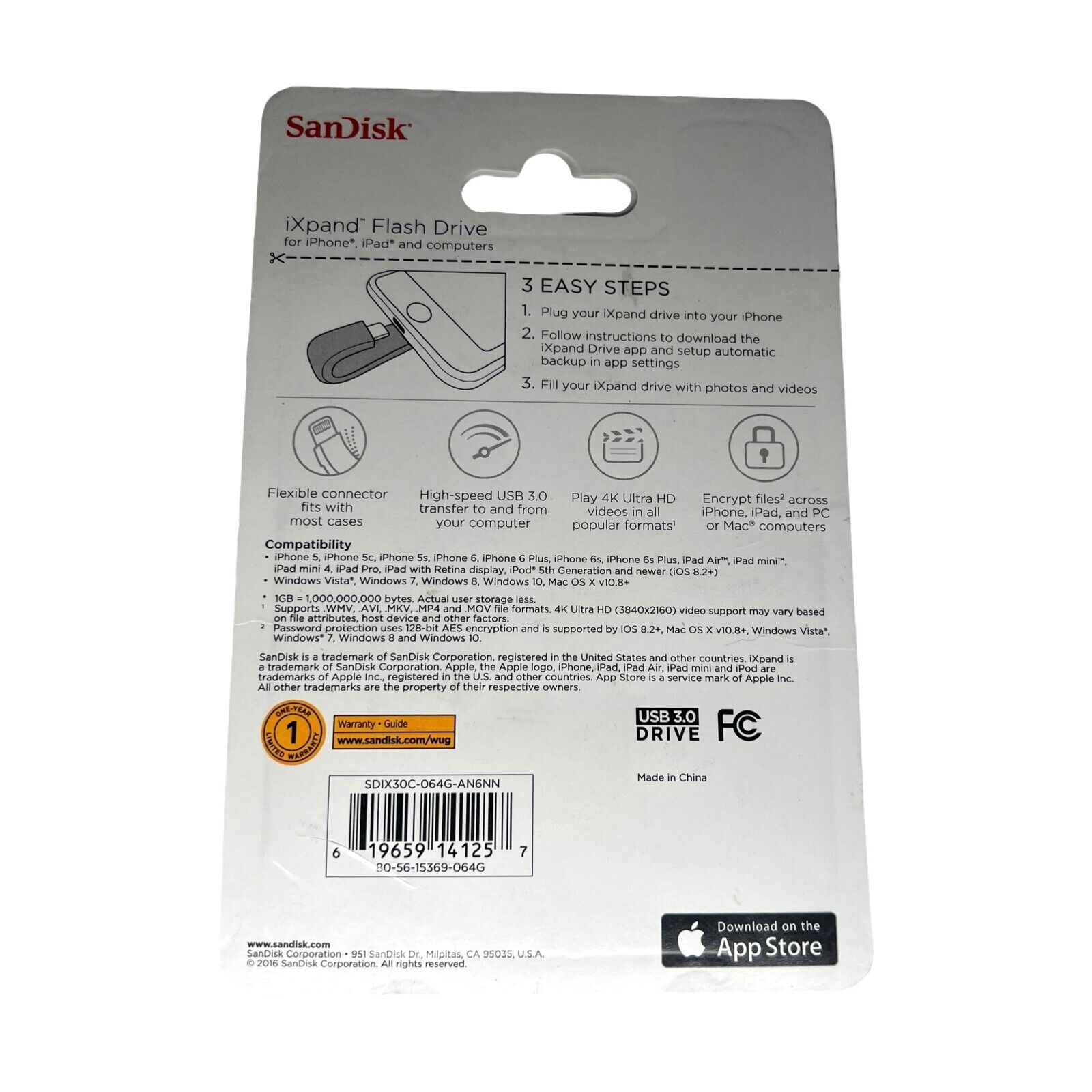 SanDisk - 2016 iXPAND Flash Drive - 64GB - Model: SDIX30C-064G-AN6NN - Fresh Stock Dated February 2026