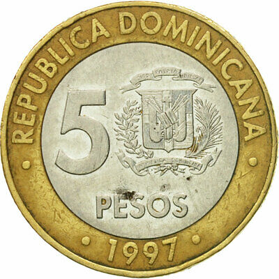[#528057] Coin, Dominican Republic, 5 Pesos, 1997, VF(30-35), Bi-Metallic, KM:88 - Fresh Stock Dated December 2025