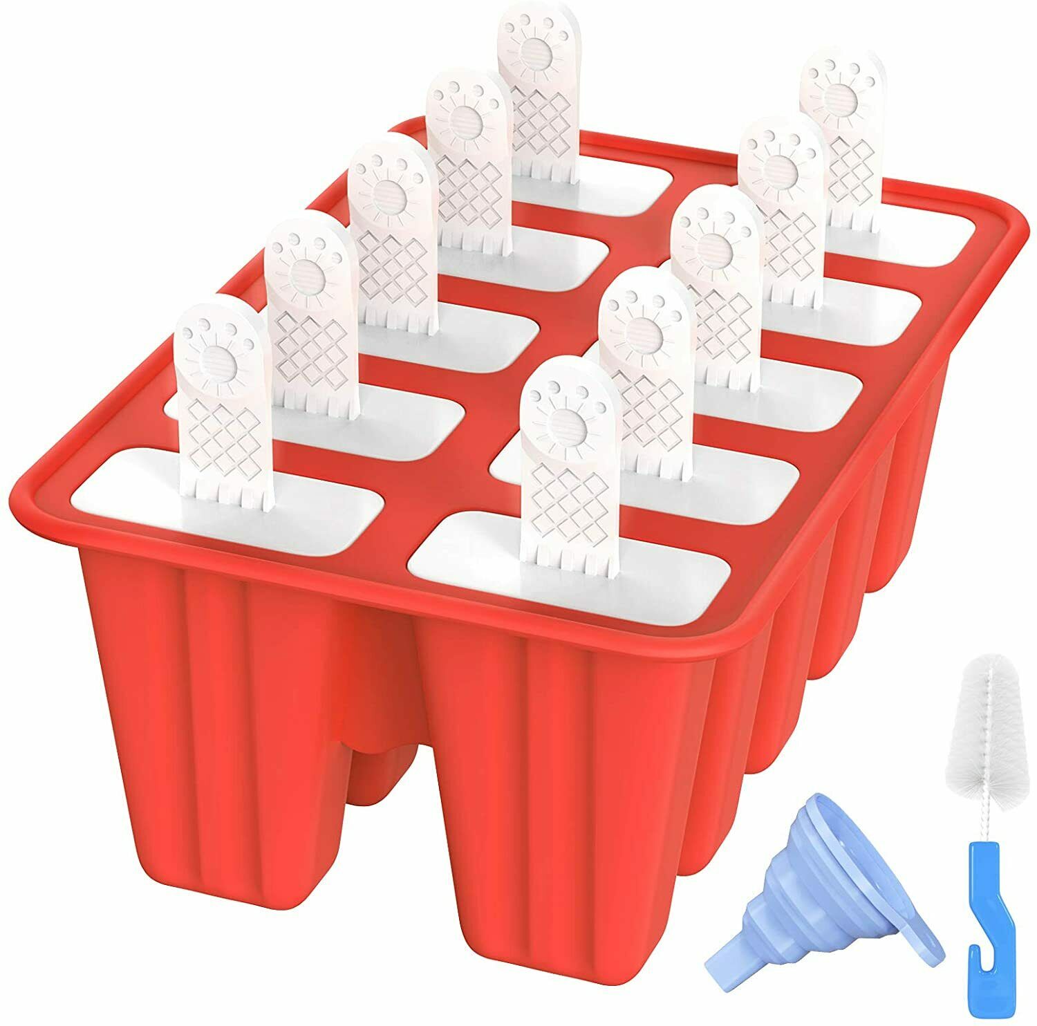 10 Cell Ice Cream Popsicle Frozen Mold Silicone Lolly Mould Ice Tray Cover Lid - Fresh Stock Dated February 2026
